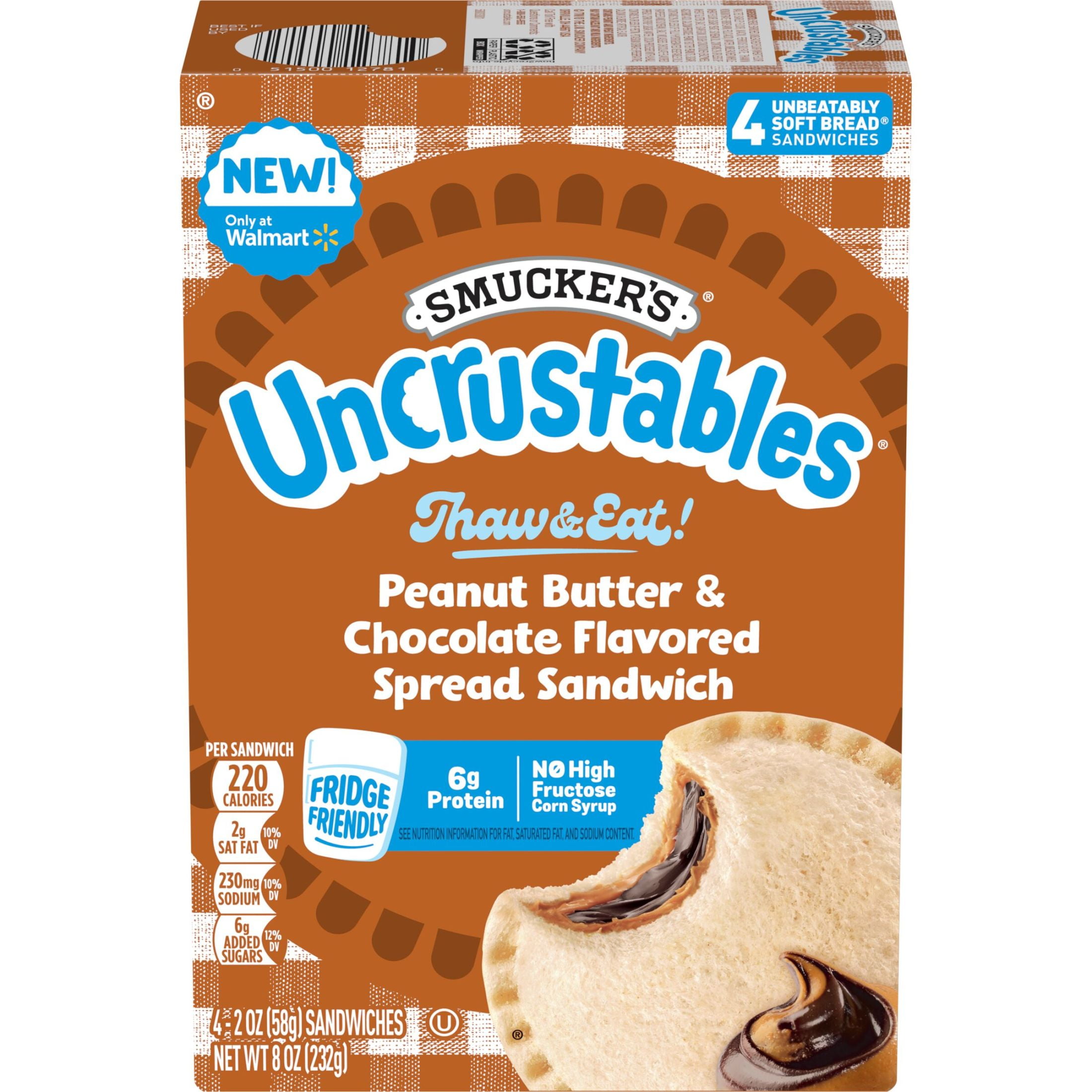 Smucker’s Uncrustables Peanut Butter & Chocolate Flavored Spread Sandwiches, 4 Count, 2 oz Each (Frozen)