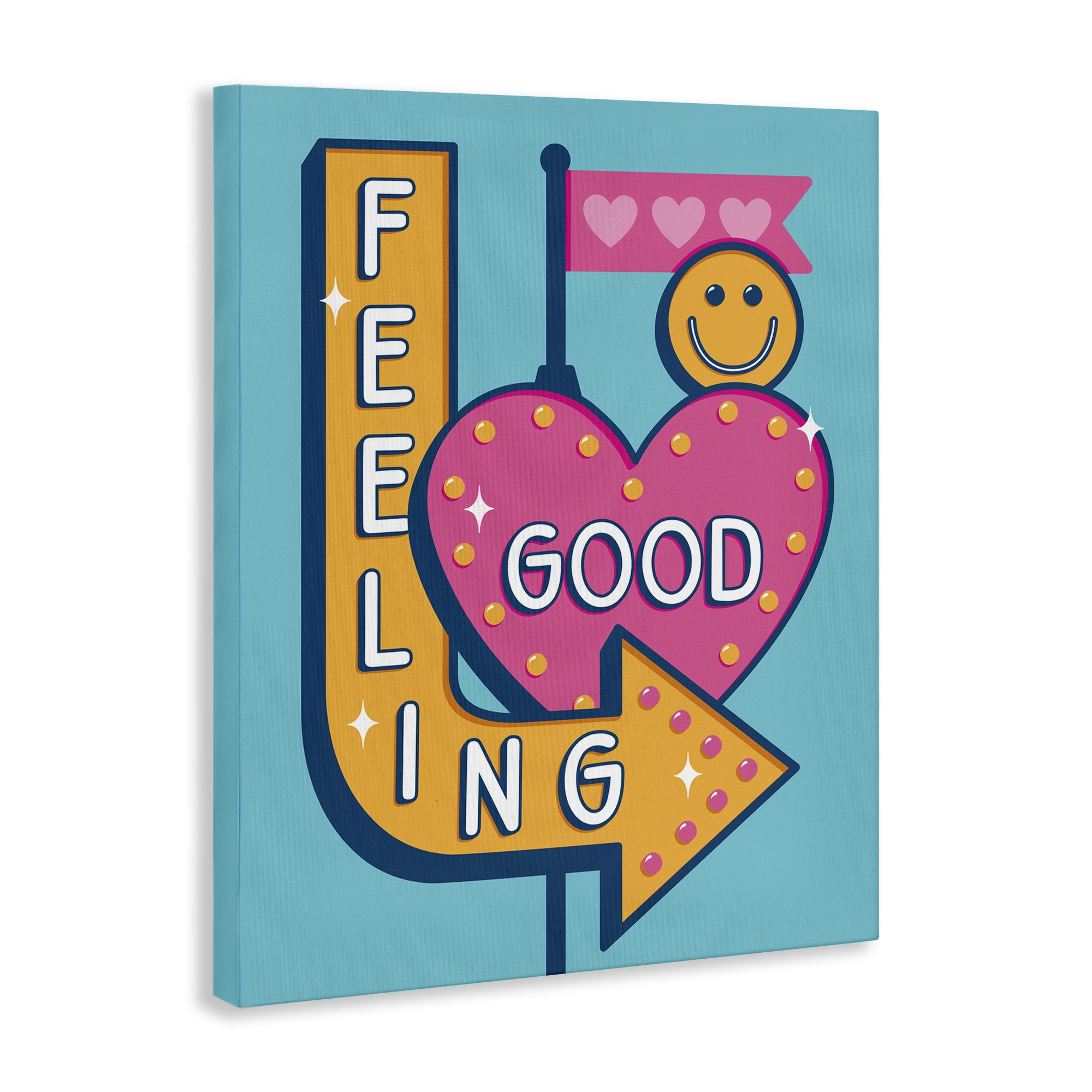 Stupell Industries Feeling Good Retro Sign Text & Numbers Painting Wrapped Canvas Art Print Wall Art, 16 x 20