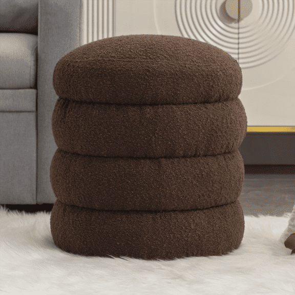 006 - Soft Boucle Round Ottoman Footrest Stool in Brown | Indoor & Outdoor Use | 250lbs Weight Capacity