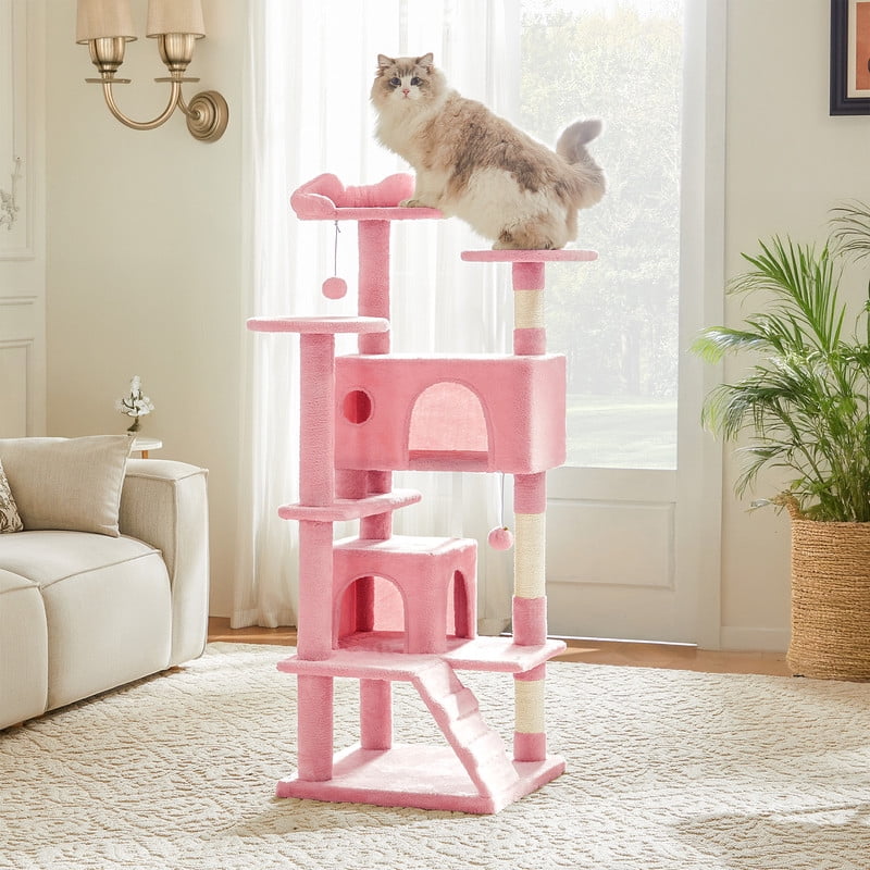 JIOABL 54-Inch Cat Tree Tower - Multi-Level Cat Tower with Large Condo, Natural Sisal Scratching Post, Climbing Ladder, Pink