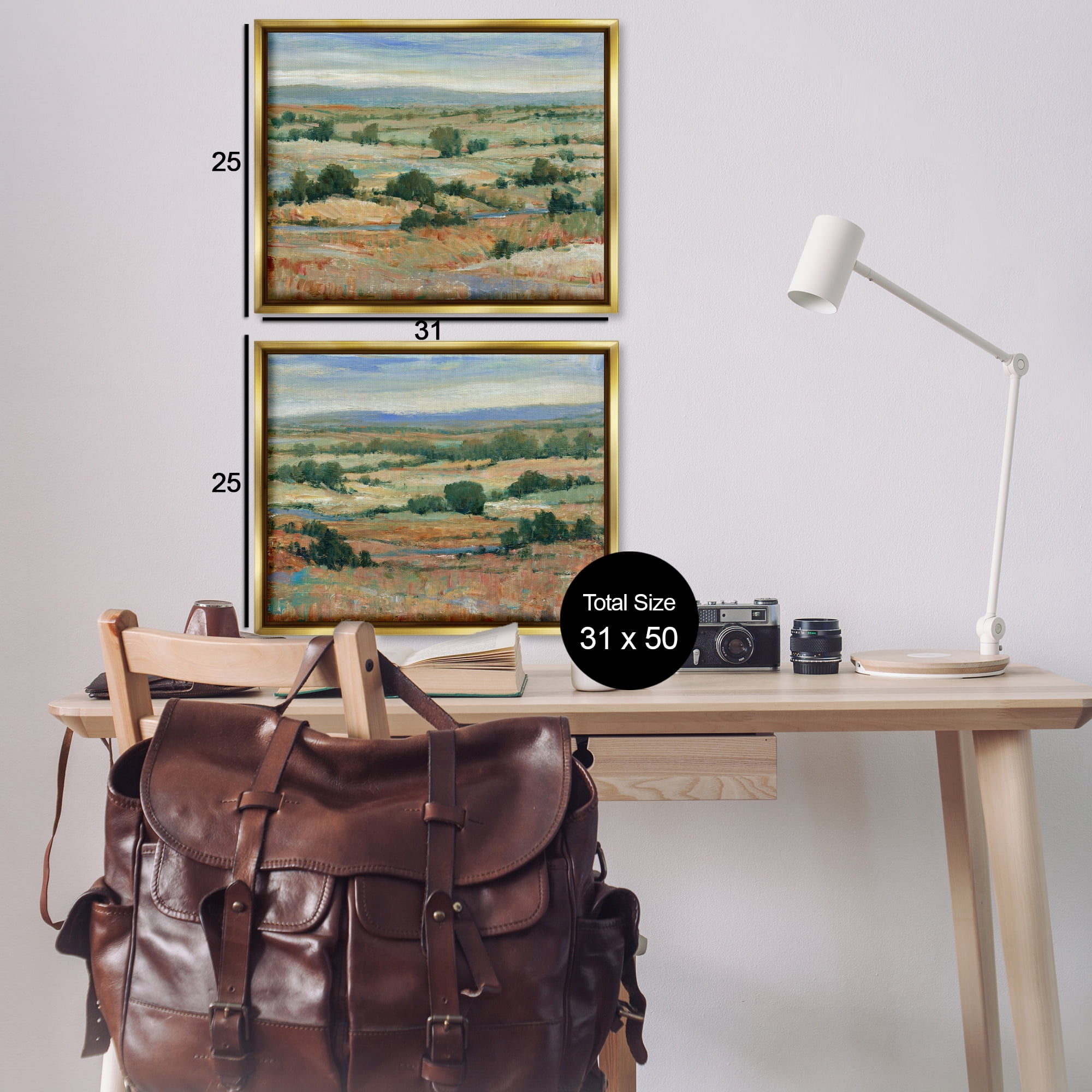 Stupell Industries Abstract Farm Field Landscape Landscape & Nature Painting Gold Floater Framed Canvas Art Print Wall Art, 31 x 25, Set of 2