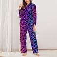 thumbnail image 2 of Fuzoiu Leopard Neon Rainbow Gradient Print Women's Long-Sleeved Pajama,Lounge Button Down Nightwear,Womens Notch Collar Pajama Set-X-Large, 2 of 7