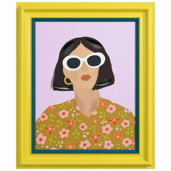 "Sunshine Chic" Chromatic Hand Painted Embellished Giclee Portrait Canvas Wall Art with Baroque Two-Tone Frame