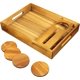 thumbnail image 1 of VinoTray - 17" Acacia Wood Serving Tray with Handles, Coasters & Removable Glass Holder - Large Decorative Wine & Food Rectangular Tray for Ottoman, Breakfast in Bed, Dinner, or Coffee Table, 1 of 5