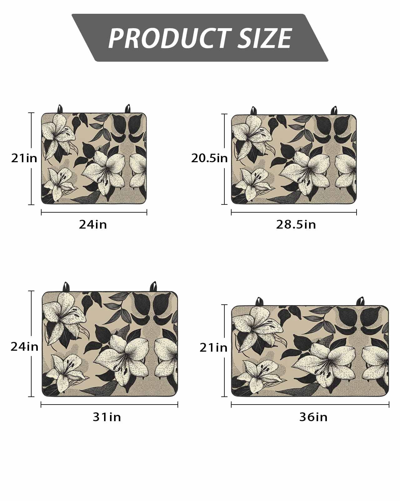 Stove Top Covers for Electric Stove, Black Floral Glass Stovetop Cover Protector, Vintage Khaki Floral Retrp Plant Leaf Induction Cooktop Protector Oven Mat for Kitchen Countertop 24"x21"