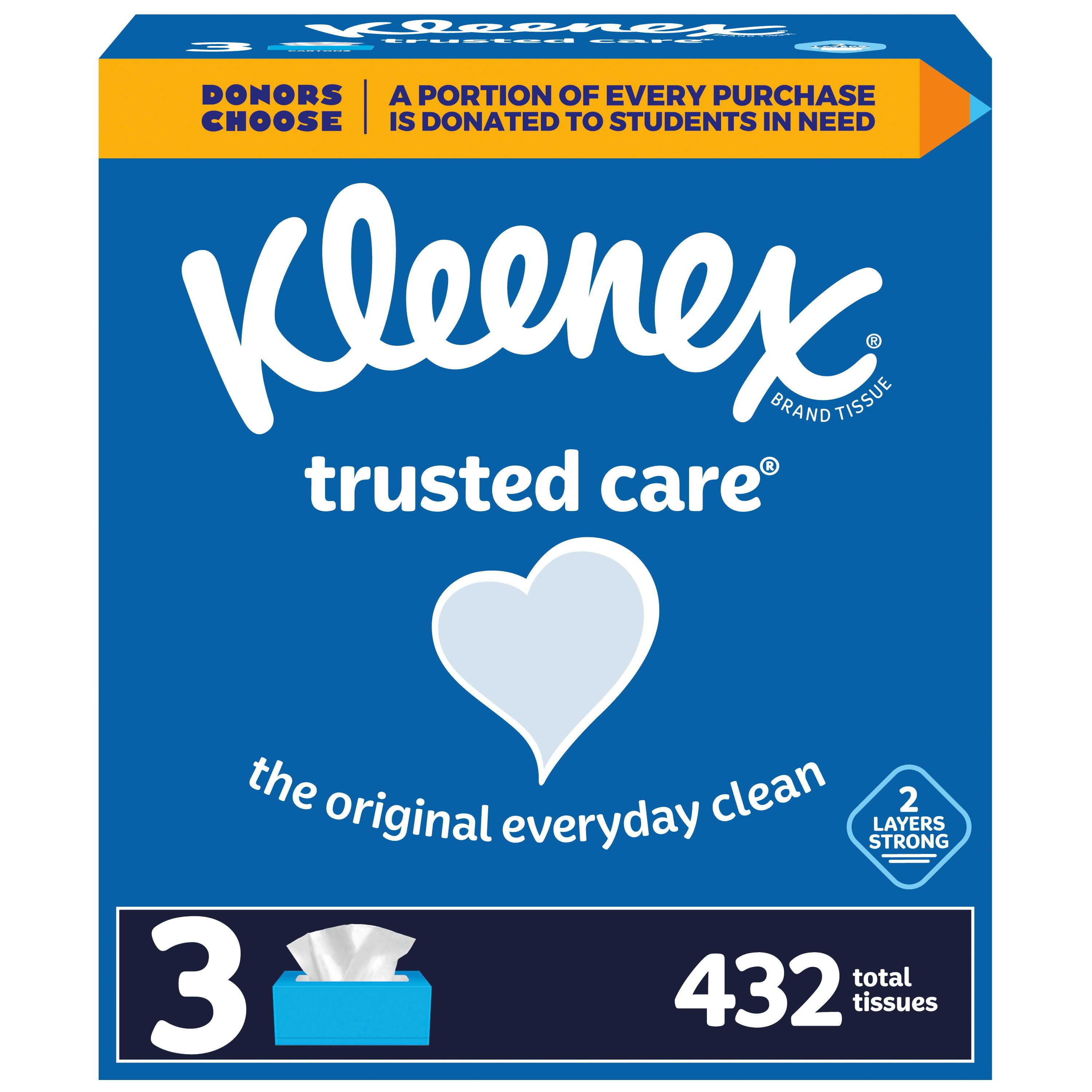 Kleenex Trusted Care Facial Tissues, 3 Flat Boxes (432 Total Tissues)