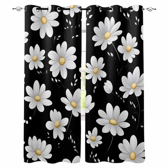 White Daisy Floral Blackout Curtains 39 Inches Long,Thermal Insualted Grommet Curtains & Drapes,Spring Summer Flowers Black Room Darking Curtains for Living Room Bedroom Windows 2 Panels 27.5"W x39"L