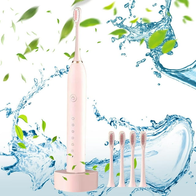 Cepillo de dientes eléctrico con 4 cabezas de cepillo, limpieza por vibración sónica, múltiples modos y velocidades, recargable por USB, incluye funda de viaje para adultos y niños