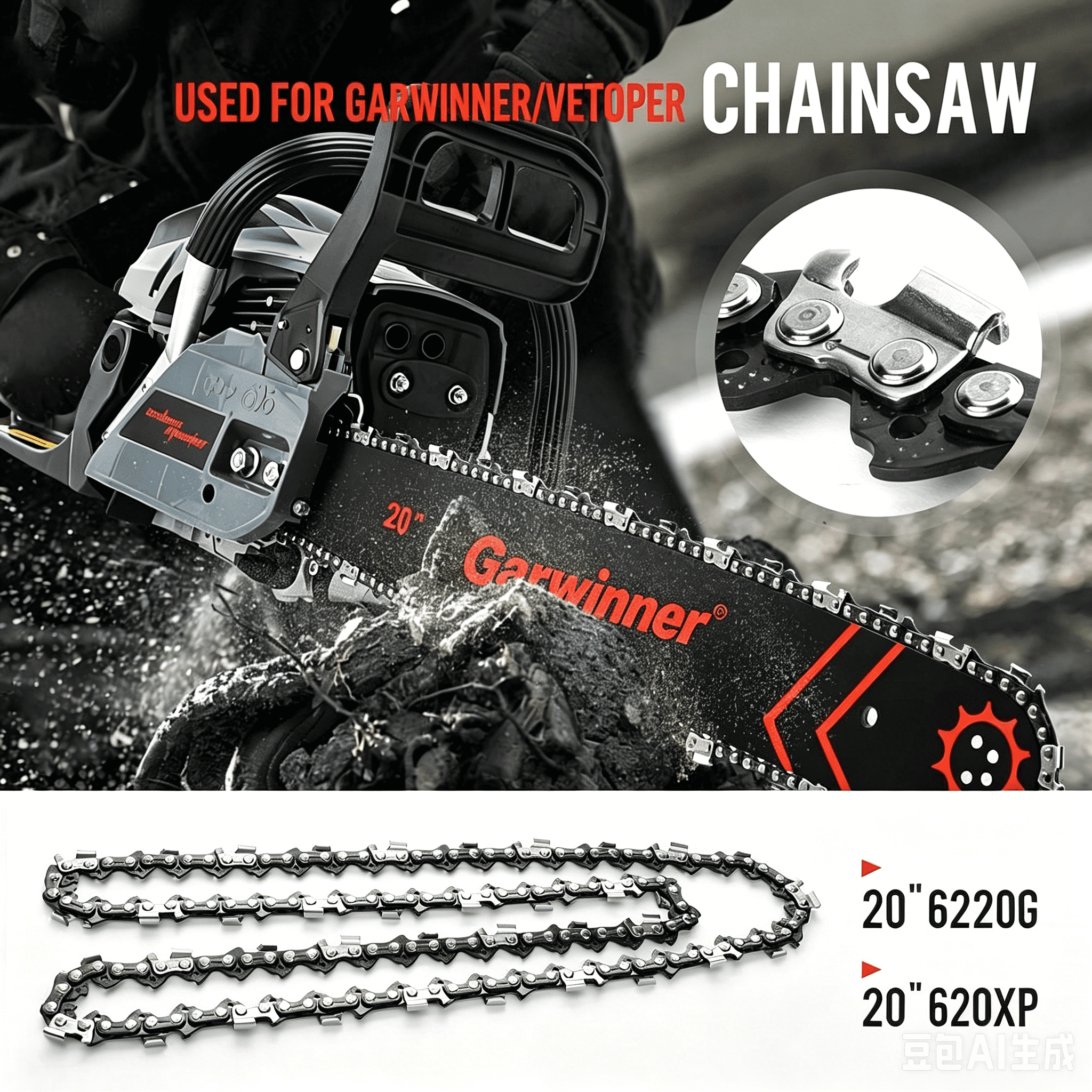 Garwinner 20 Inch Chainsaw Chains - .058" Gauge - .325" Pitch - 76 Drive Links, Semi-Chisel Chain Fits for 20IN