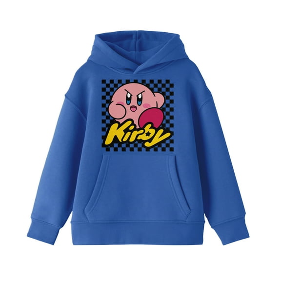 Kirby Kick on Checkered Background Boy's Royal Blue Sweatshirt-Medium