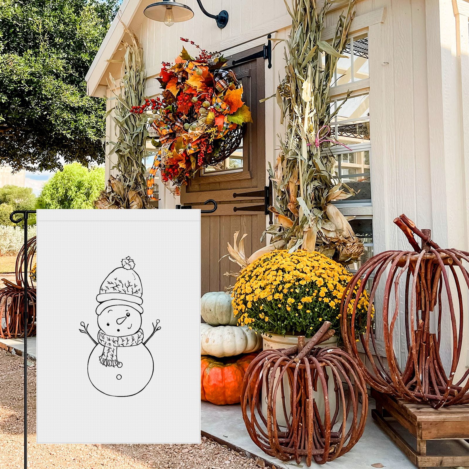 Welcome Winter Garden Flag for Outdoor - Decoration for House Front Door Farmhouse 28x40inch - Cute Cartoon Snowman House Decor - Durable Double Side Versatile Hanging Decoration