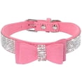thumbnail image 1 of 2 collares rosas para perro talla XS con pedrería, hechos de cuero sintético suave., 1 of 5