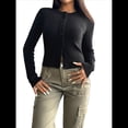 thumbnail image 2 of Suéter Tipo Cárdigan de Cuello Redondo Ajustado para Mujer, con Botones y Prenda Básica de Punto Negro M, 2 of 10