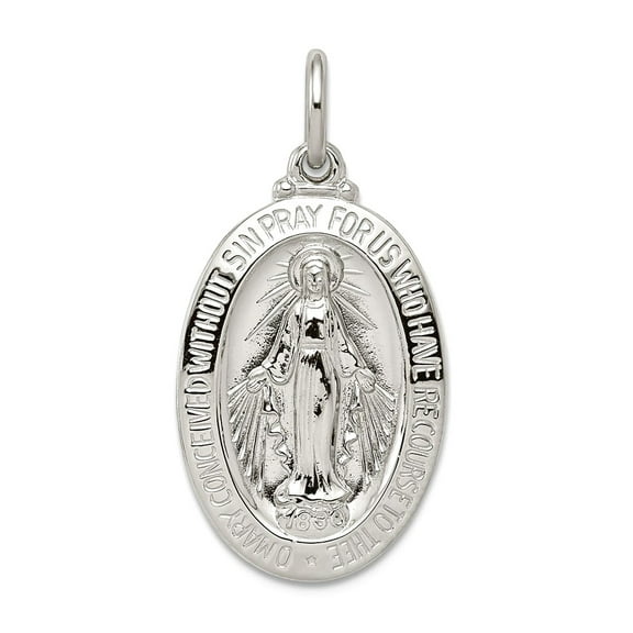 925 Sterling Silver Polished Not engraveable Immaculate Conception Medal Pendant Necklace 29x15mm Wide Pendant for Women