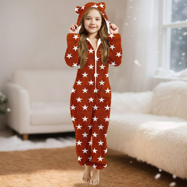 Pantalones largos para niña, mono de manga larga con capucha y manga larga, pijama informal de invierno cálido, ropa de dormir para niña, mono de poliéster