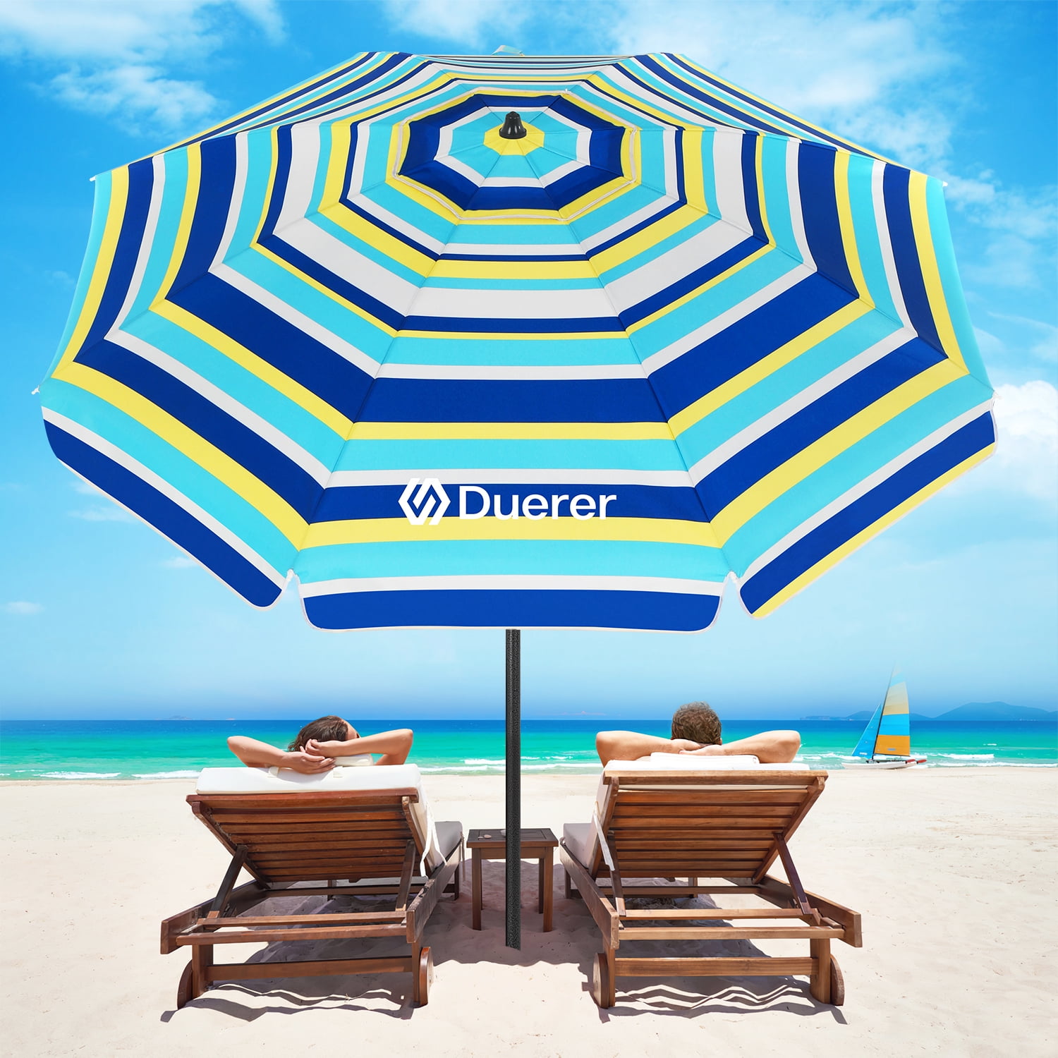 Duerer 7.5FT Beach Umbrella, Patio Outdoor Sun Shade Tilt with Anchor