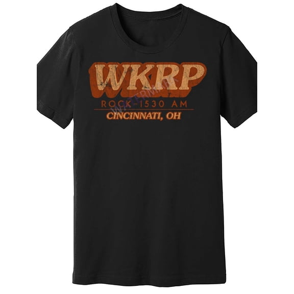 WKRP Cincinnati Men'S Vintage Radio Graphic T-Shirt | Retro "Rock 1530 AM" Tee, Black Loose Fit Crew Neck, Machine Washable, Distressed Print Design, High-quality Print, Short Sleeve,