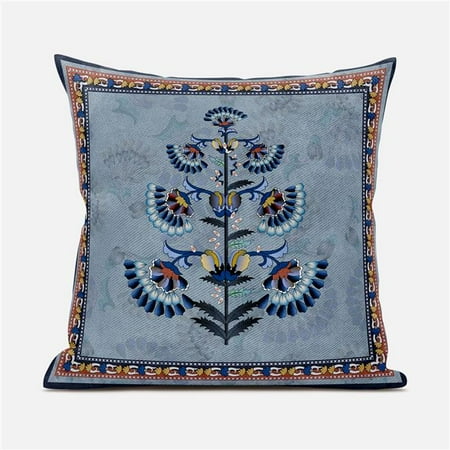 

Amrita Sen Designs CAPL754FSDS-ZP-20x20 20 x 20 in. Mughal Buta Suede Zippered Pillow with Insert - Grey Blue & Red