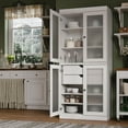 thumbnail image 4 of 100% Solid Wood Pantry Cabinet with Frosted Glass Doors - 32" Wide x 71.5" Tall - 2-Drawers and Adjustable Shelves, White Wooden Storage Cabinet, 4 of 9