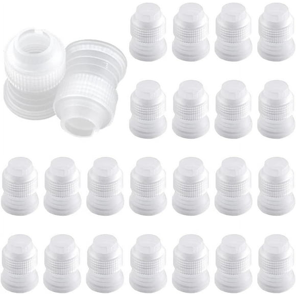 30Pcs Plastic Standard Couplers Cake Decorating, Coupler Pipe Tip Coupler for Icing Nozzles, Cake Flower Pastry Decoration Kit (White)