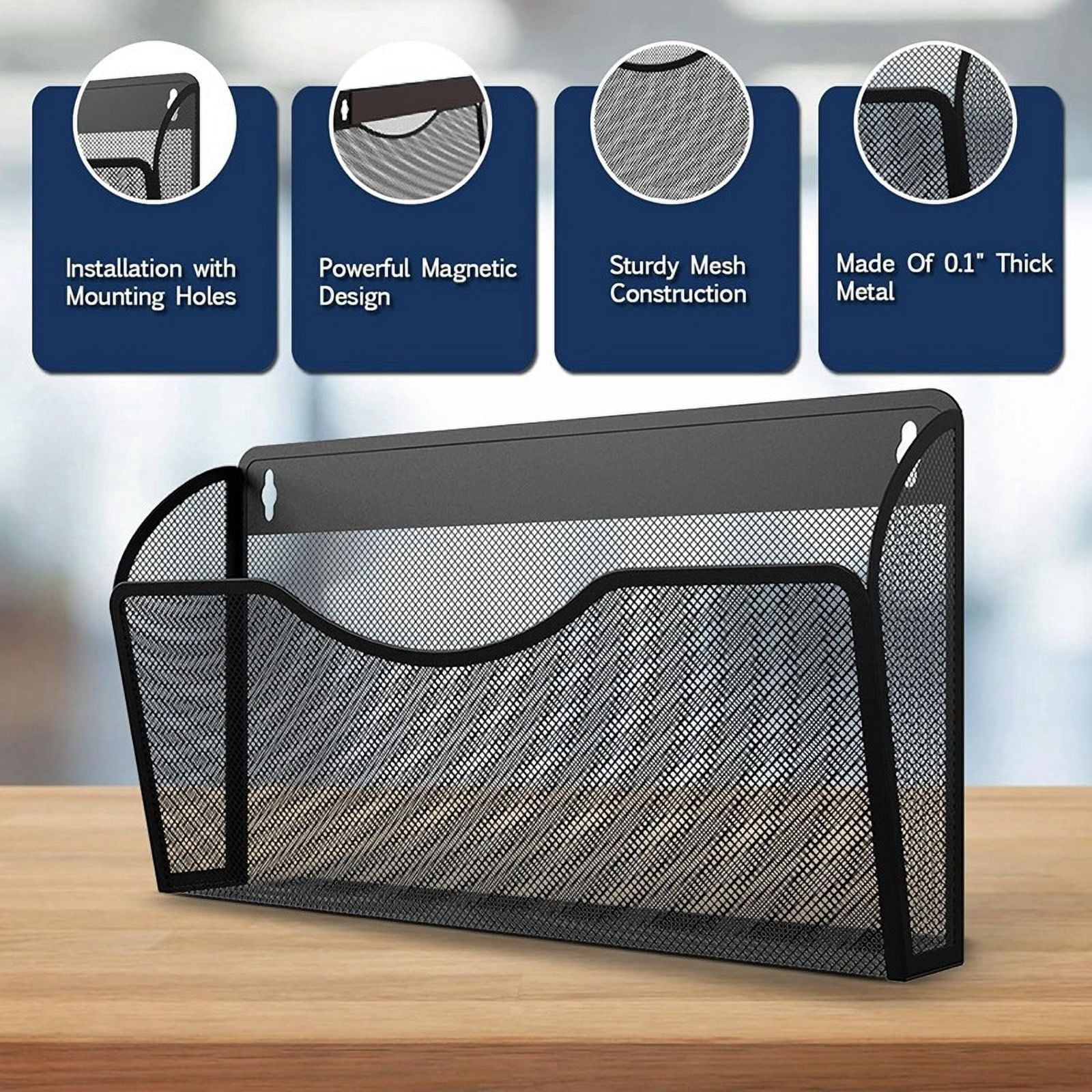 1-Tier Magnetic File Holder-File Folder Organizer, Capacity Office Hanging Magazine Rack for Refrigerator, File Cabinets