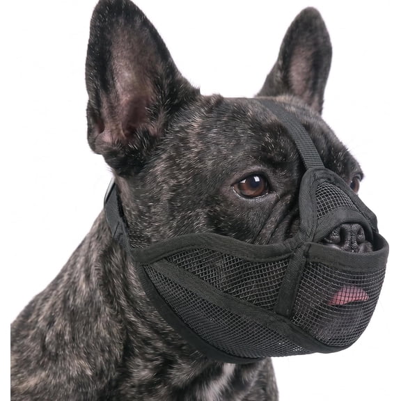 French Bulldog Muzzle, Short Snout Mesh Design Allows Panting and Drinking Black,M