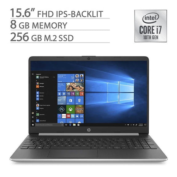 HP 15.6" FHD Home and Business Laptop Core i7-1065G7, 8GB RAM, 256GB SSD, Intel Iris Plus Graphics, 4 Core up to 3.90 GHz, USB-C, HDMI 1.4 4K Output, Keypad, WebCam, 1920x1080, Win 10