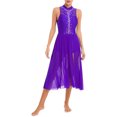 thumbnail image 3 of Aiihoo Women's Lyrical Dance Dress Shiny Rhinestone Modern Contemporary Flowy Ballet Dance Leotards Dress Purple S, 3 of 7