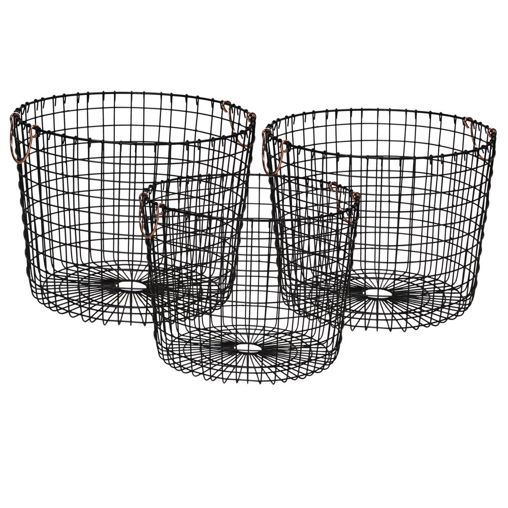 Mainstays Round Open Weave Metal Wire Baskets with Handles, Set of 3