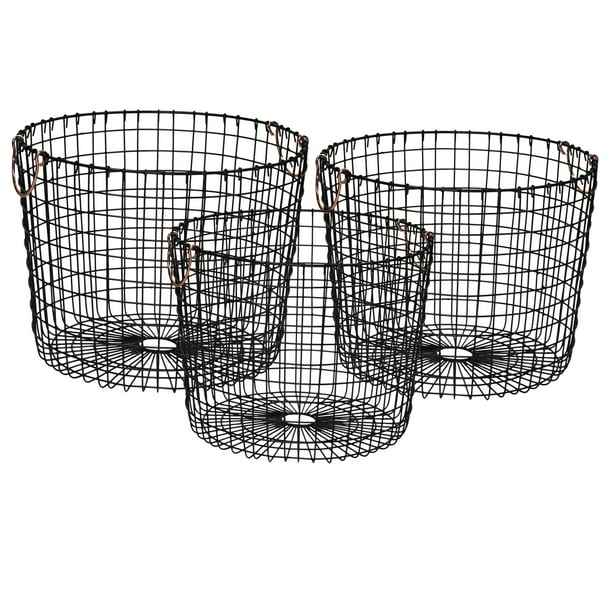 Mainstays Round Open Weave Metal Wire Baskets with Handles, Set of 3