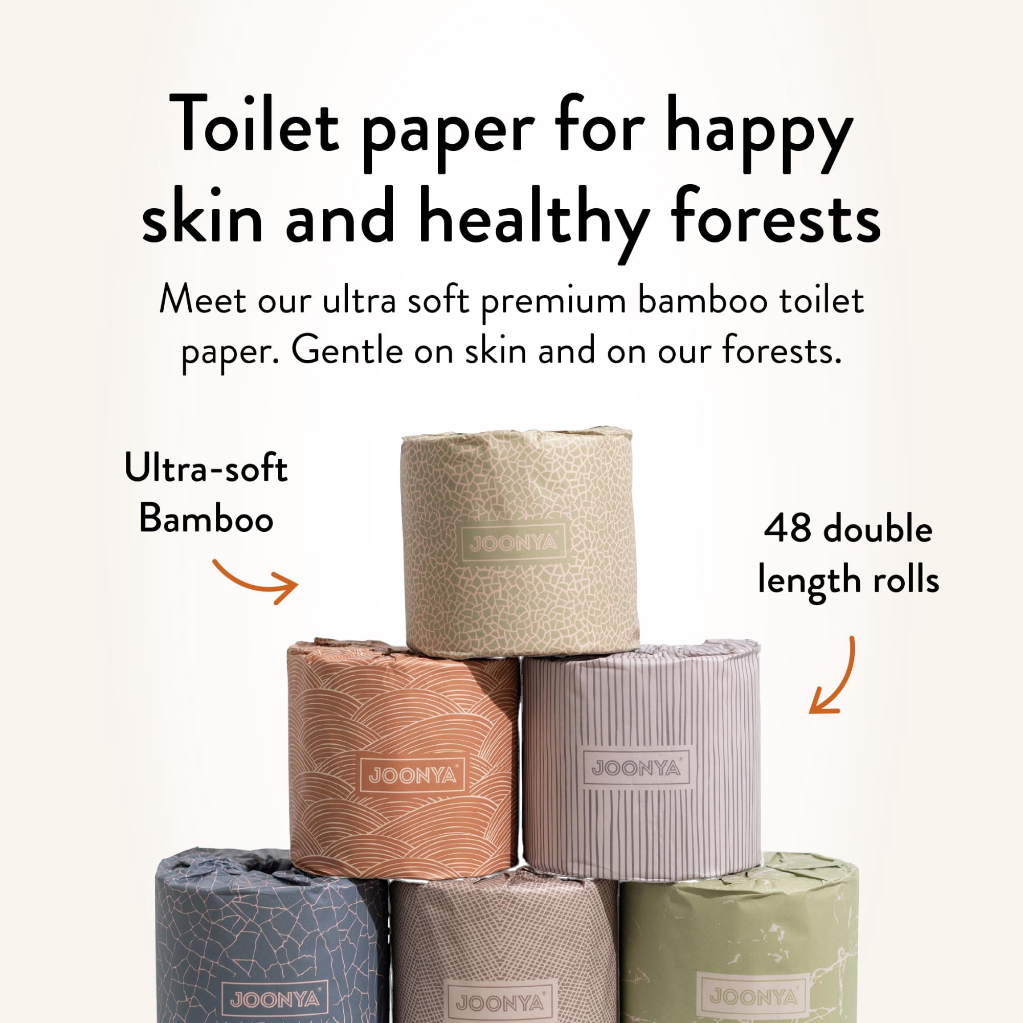 Joonya Bamboo Toilet Paper | 48 Double Length Rolls (370 Sheets) | Pillowy Soft, Ultra Strong | 100% FSC Certified Bamboo