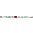 thumbnail image 2 of Gem Stone King 925 Silver and 10K Yellow Gold Red Created Ruby and Blue Apatite and White Lab Grown Diamond Bracelet for Women (1.95 Cttw, Gemstone July Birthstone, Oval, Wheat Chain, 6.5 inches), 2 of 5