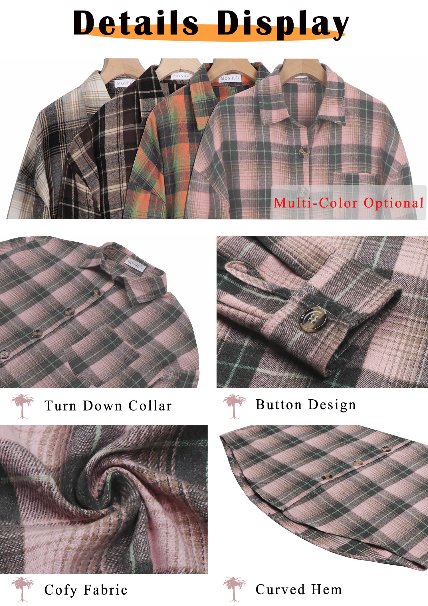 MOSHU Women's Plaid Flannel Shirt, Pink photo 5