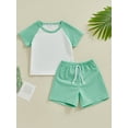 thumbnail image 2 of Bslissey Toddler Baby Boys Girls Shorts Sets Contrast Color Short Sleeve T-shirt Tops with Solid Color Shorts 2Pcs Outfits 9M-4T Kids Casual Summer Clothes, 2 of 9
