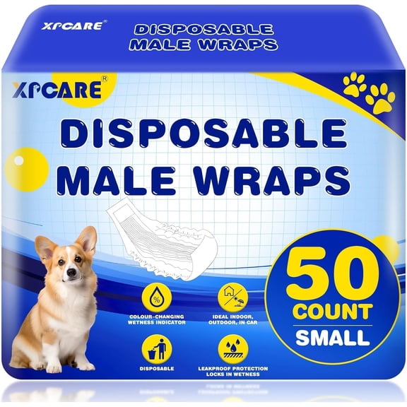 50 Count Disposable Male Dog Diapers, Wraps,Super Absorbent Leak-Proof Fit (Small)