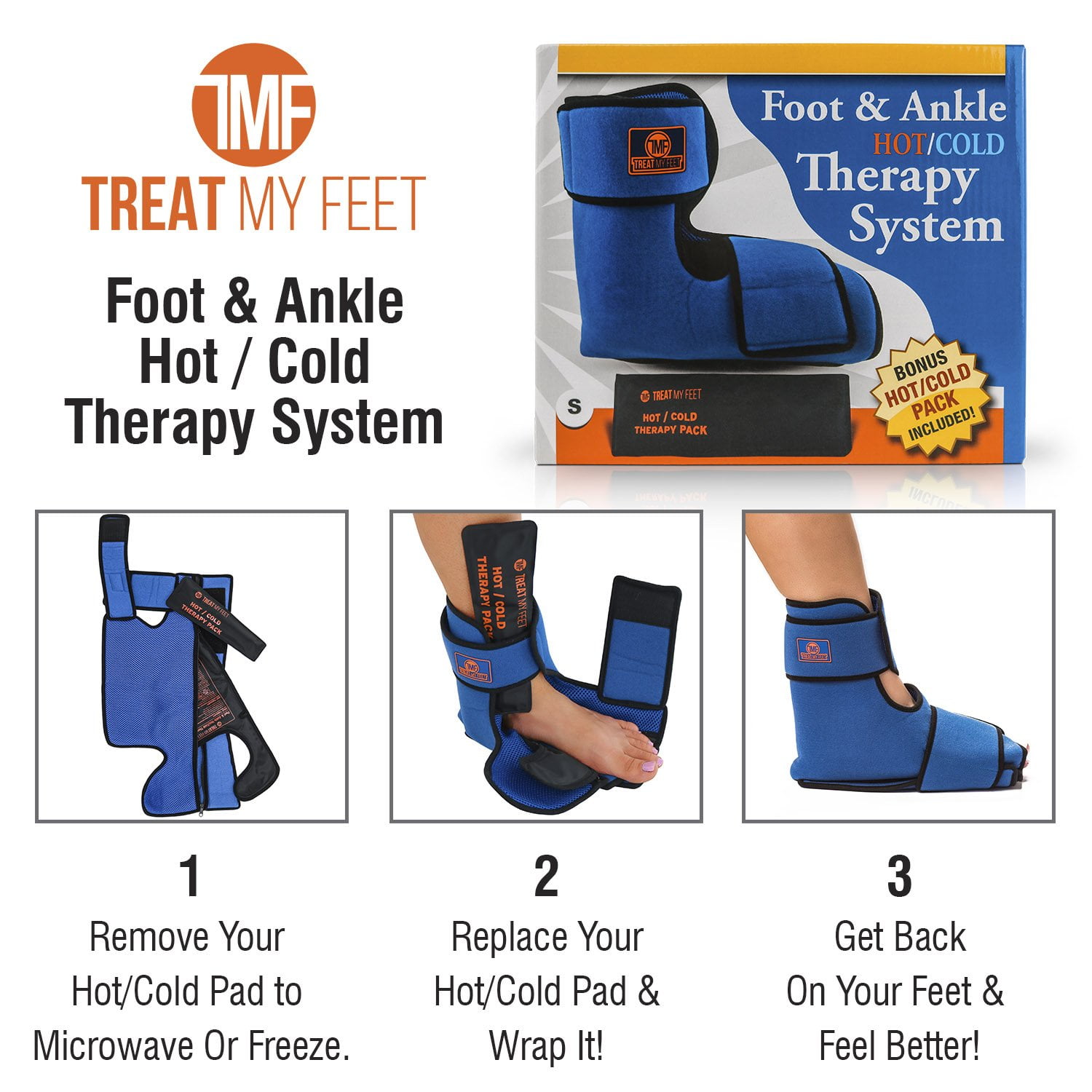 Foot & Ankle Pain Relief Hot/Cold Boot Foot Wrap - Effectively Relieve Foot and Ankle Aches & Pains Using Compression Gel Wrap - Heated or Cooled, Extra Ice Pack, For Men and Women - FDA Registered