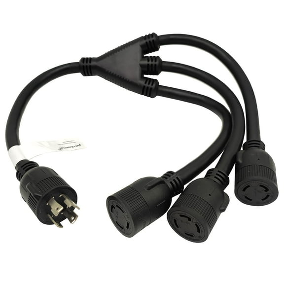 Parkworld 62619 NEMA L14-30 Splitter, NEMA L14-30P Male Plug to (3) L14-30R Female Tri-Outlet, Generator 4-Prong 30 AMP L14-30 W Adapter Cord (3 feet)