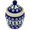 thumbnail image 1 of Polish Pottery 5¾-inch Jar with Lid (Peacock Leaves Theme) Hand Painted in Boleslawiec, Poland + Certificate of Authenticity, 1 of 6