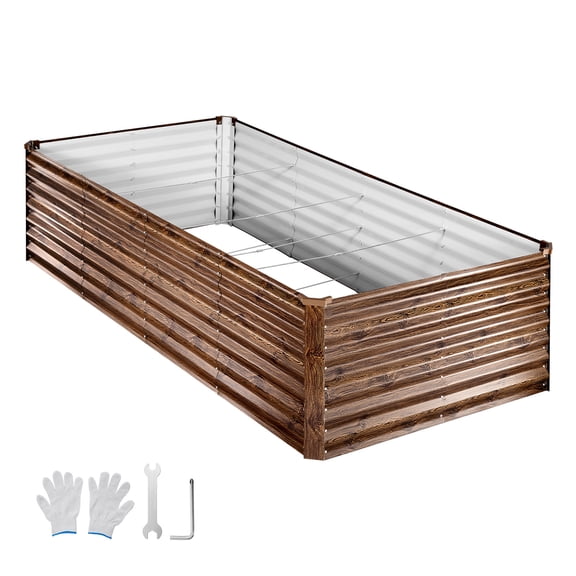 KFFKFF Galvanized Metal Raised Garden Bed, 8 x 4 x 2 ft, Rectangular Outdoor Planter Box Kit, Bottomless Elevated Planting Box with Gloves, Alu-Zinc Coating, Ideal for Flowers and Vegetables