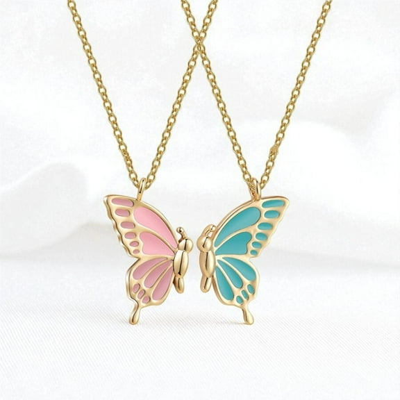 Butterfly Friendship Necklace Set Gold Blue Pink Accents Matching Best Friend Jewelry Pair Necklaces for Women Gold Necklace Christmas Gifts