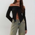 thumbnail image 3 of Lady Crop Top Casual fuera del hombro Slim Fit Stretch Sexy espalda descubierta traje de calle, 3 of 6