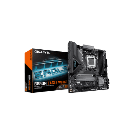 GIGABYTE B850M EAGLE WIFI6E AMD AM5 Motherboard, M-ATX, DDR5, 2x M.2, PCIe 5.0, USB-C, USB 3.2 Gen 2, WIFI6E, 2.5GbE LAN, EZ-Latch, Wi-Fi EZ-Plug
