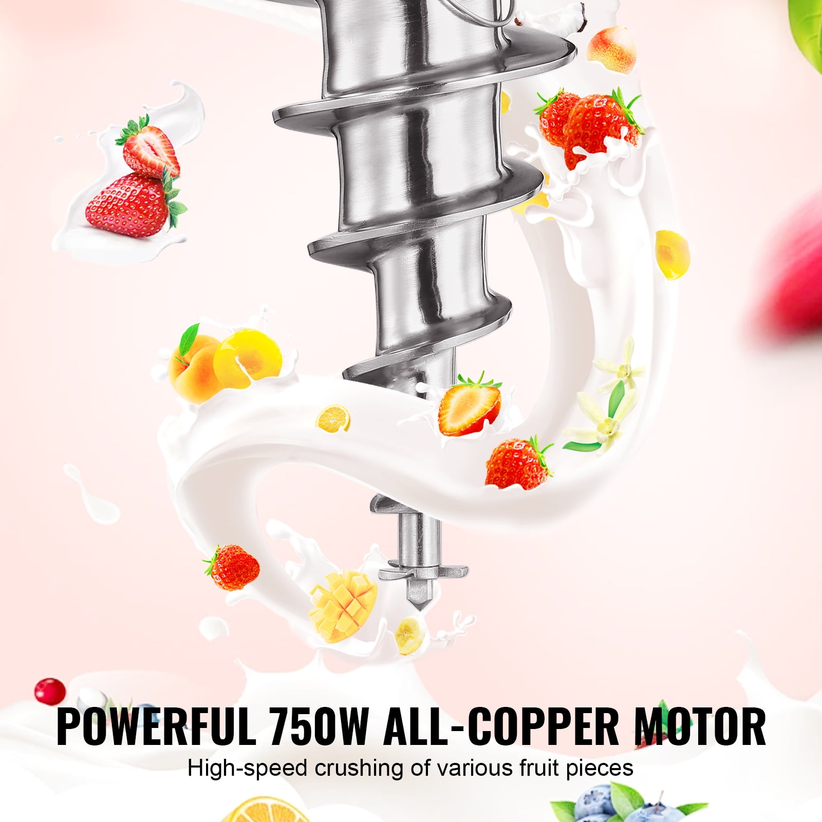 VEVOR Ice Cream Blender,750W High-Speed Ice Cream Maker Mixer Stir Machine 1740RPM, 304 Stainless Steel Ice Cream Shaker, Long Handle + PC Protective Shield, Customizable with any Flavor of Ice Cream