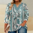 thumbnail image 2 of Yuanlook Womens Plus Size Tops 3/4 Length Sleeve Blouses V Neck Shirts Casual Loose Tunic Tops - Light Blue - XXXXL, 2 of 5