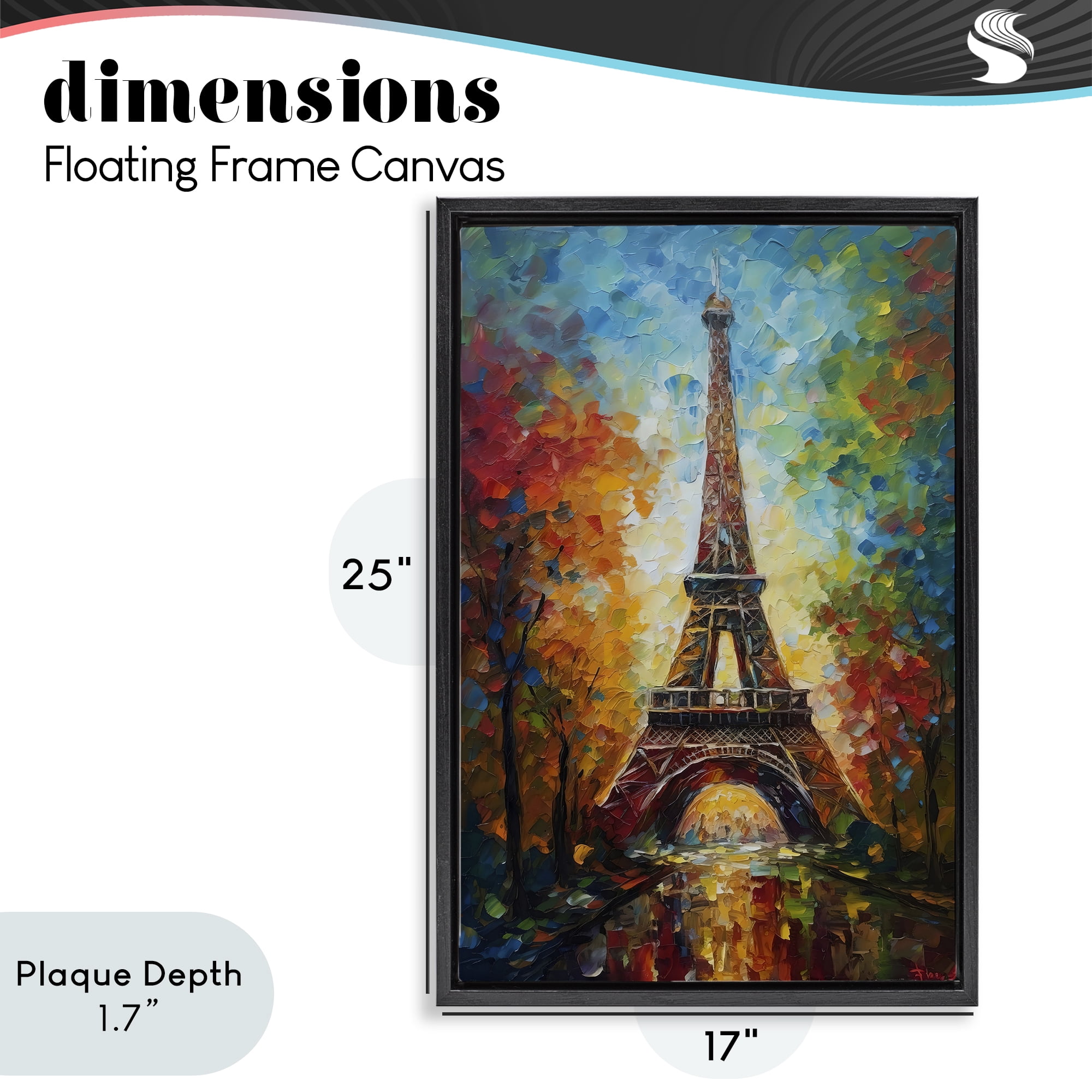 Stupell Industries Colorful Reflection at Eiffel Tower Black Framed Floater Canvas Wall Art, design by Creative Studio