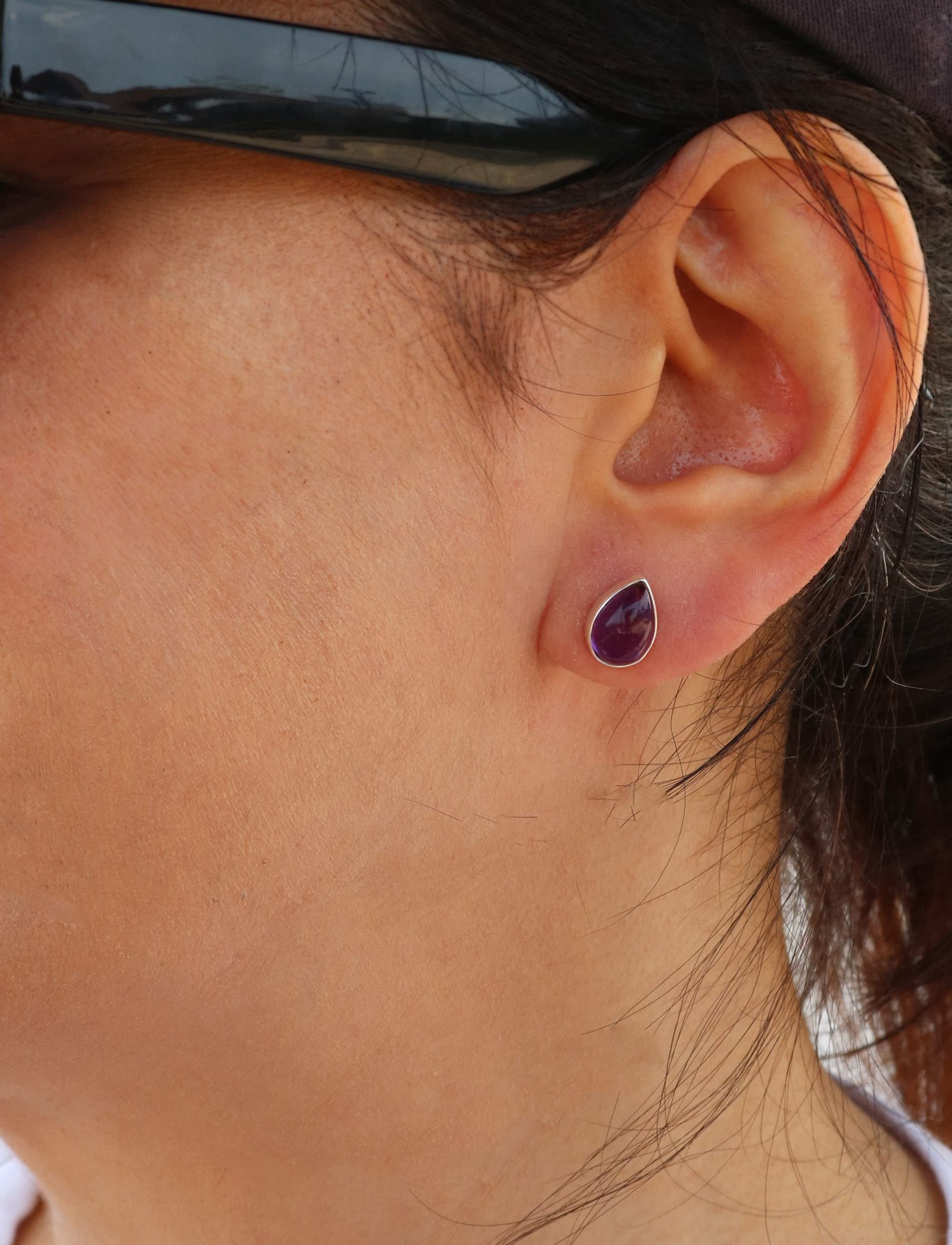 Echmeck 925 Sterling Silver Amethyst Teardrop Stud Earrings for Women