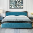 thumbnail image 2 of CREATIVE HOBBIES  Queen Size Bed Frame, Velvet Upholstered Bed Frame with Tufted Headboard, Modern Platform Bed with Arc Design Headboard and Footboard, Metal Slats Support, Noise-Free, Easy Assembly, 2 of 6