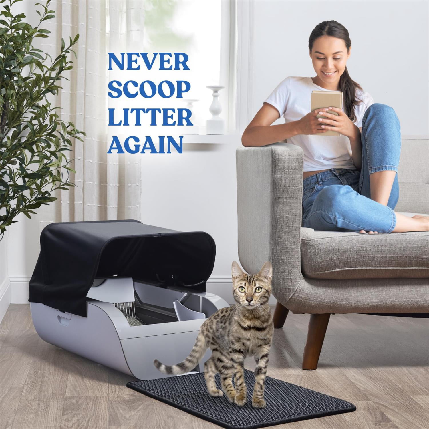 Pefilos Smart Cat Litter Box with Wide Opening, Automatic Self-Cleaning for Easy Maintenance, ABS Material, White