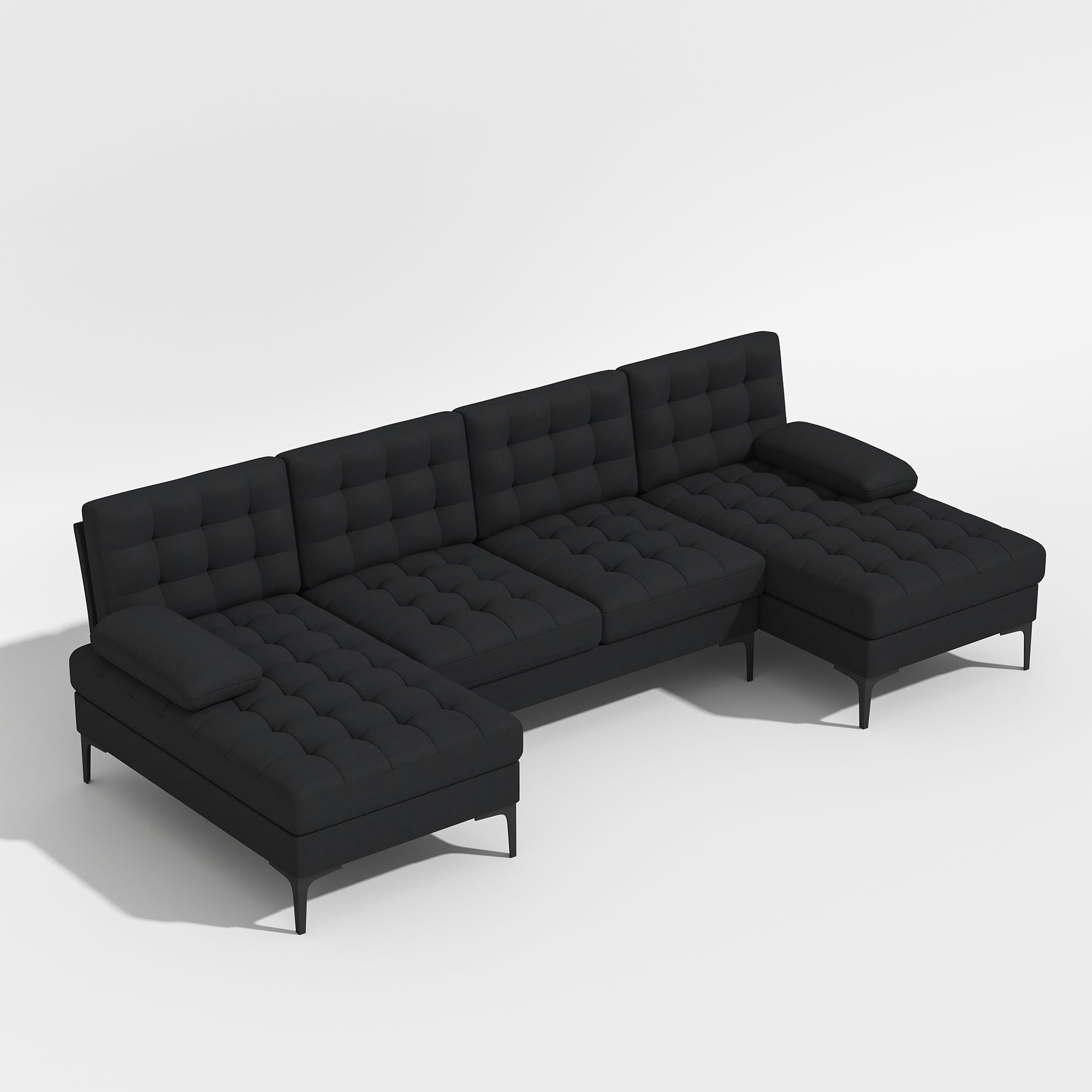 Kadyn U-shaped Soft-Covered Armrest Backrest Seat, Upholstery Sectional Sofa Couch with Wooden Frame Iron Frame, Black