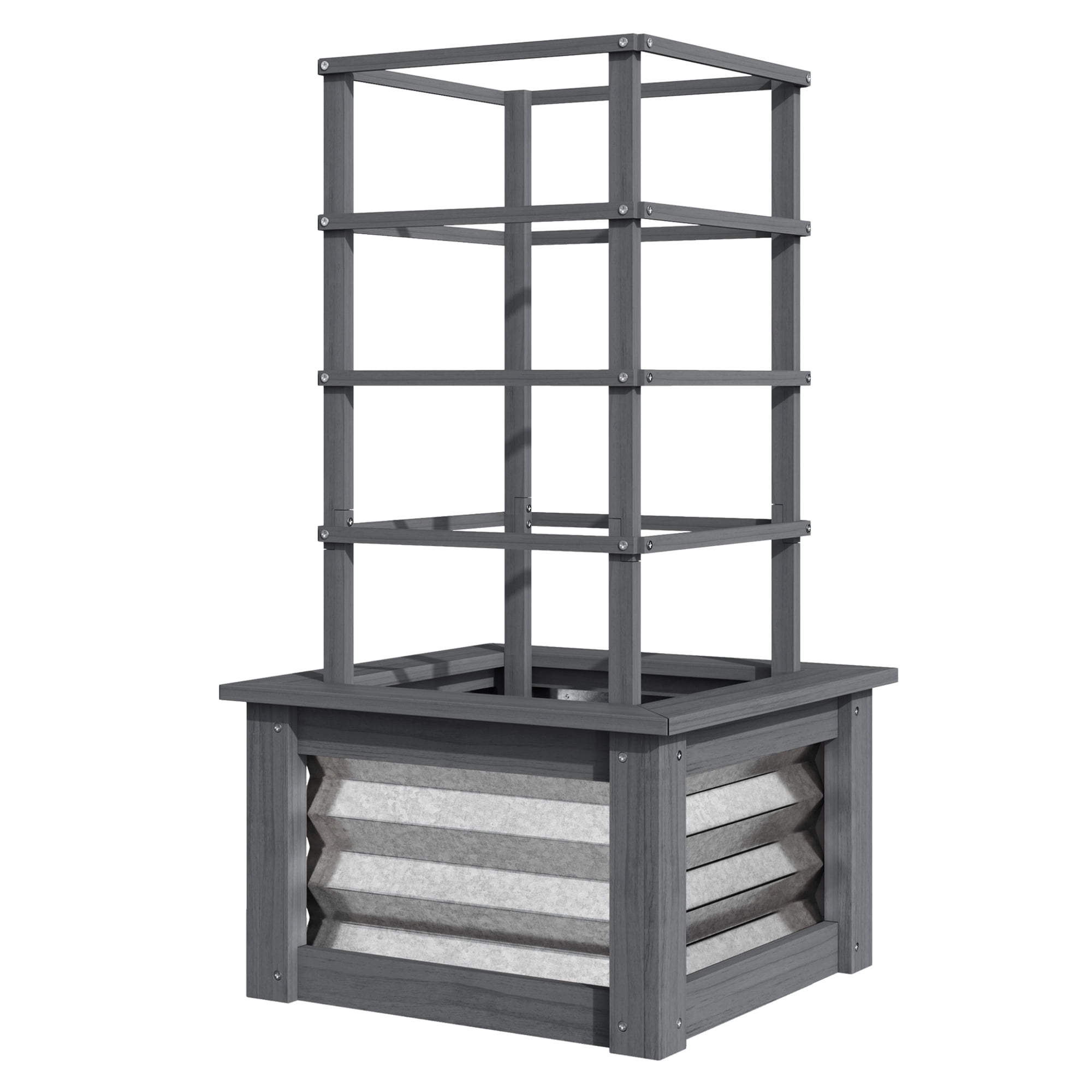 Raised Garden Bed with Trellis Galvanized Planter Box Elevated Garden Bed for Vegetables Flowers Patio Gray